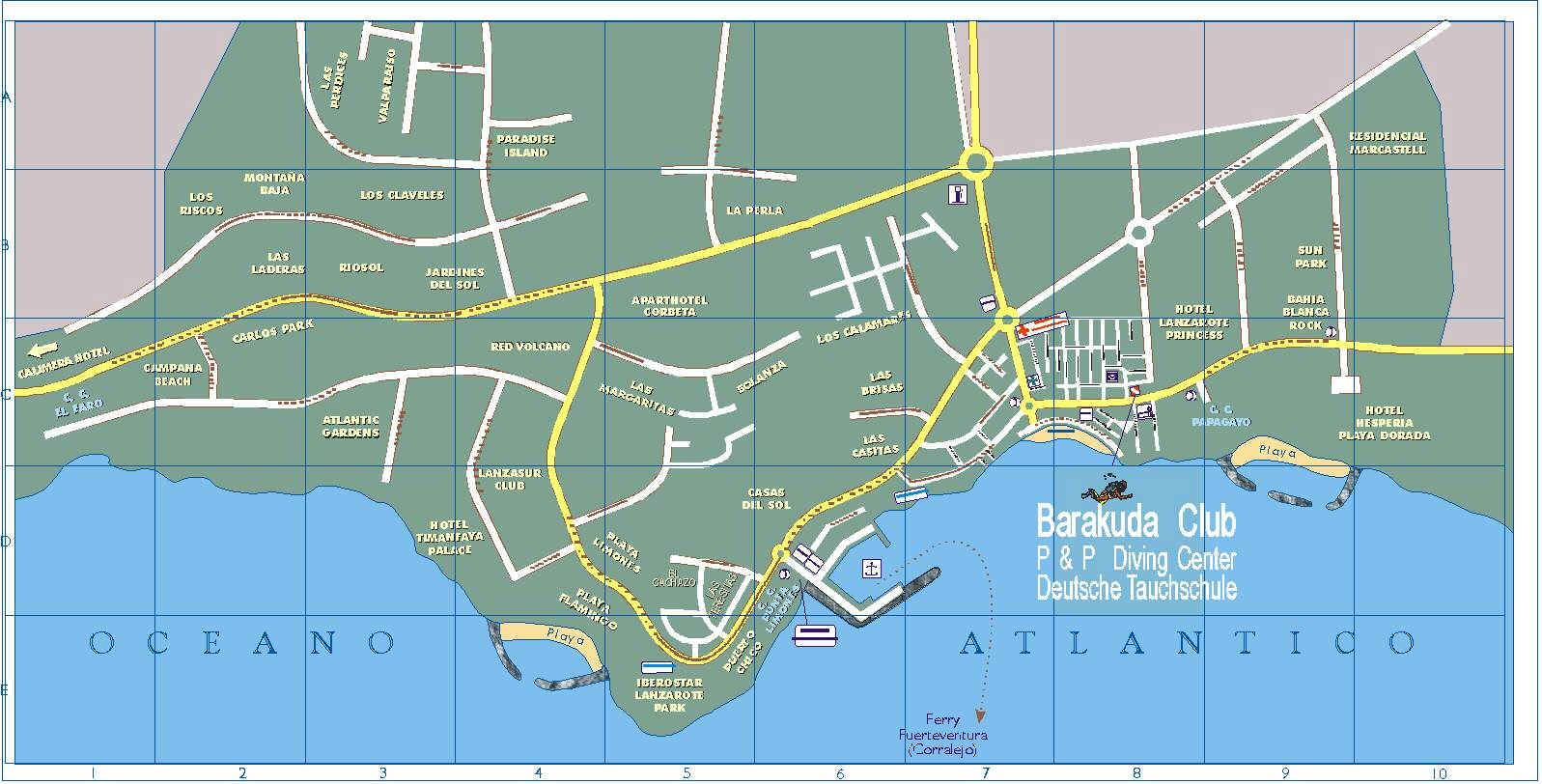 P&P Playa Blanca - Lanzarote - Karte Gross - Tauchclub Alpha Tauchen